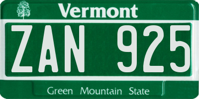 VT license plate ZAN925
