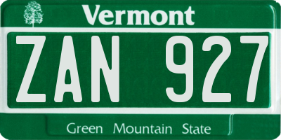 VT license plate ZAN927