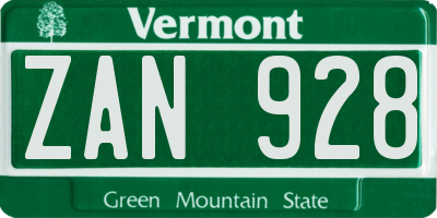 VT license plate ZAN928