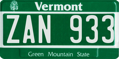 VT license plate ZAN933