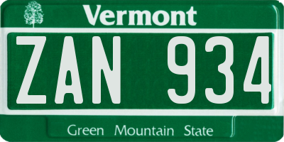 VT license plate ZAN934