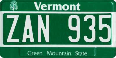 VT license plate ZAN935