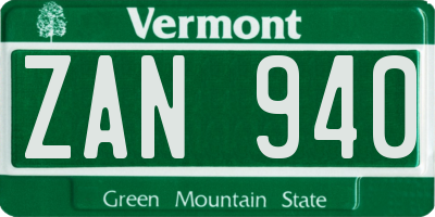 VT license plate ZAN940