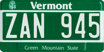 VT license plate ZAN945