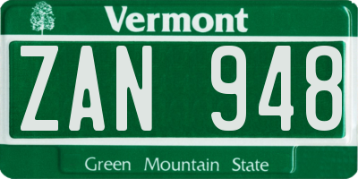 VT license plate ZAN948