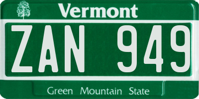 VT license plate ZAN949