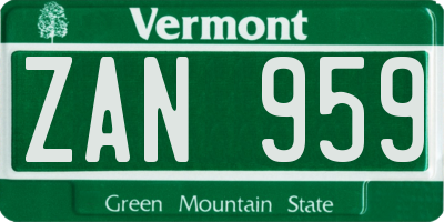 VT license plate ZAN959