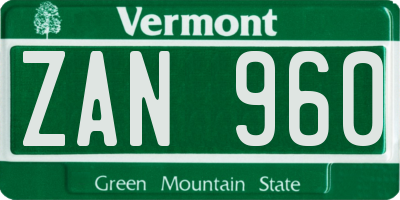 VT license plate ZAN960
