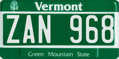 VT license plate ZAN968