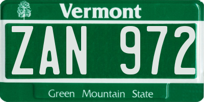 VT license plate ZAN972