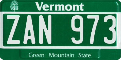 VT license plate ZAN973
