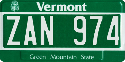VT license plate ZAN974