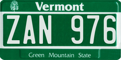 VT license plate ZAN976