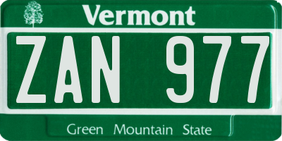 VT license plate ZAN977