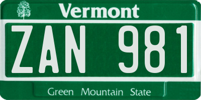 VT license plate ZAN981