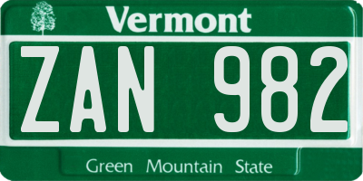 VT license plate ZAN982