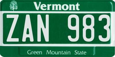 VT license plate ZAN983