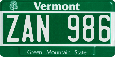 VT license plate ZAN986