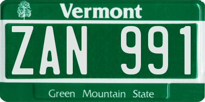 VT license plate ZAN991