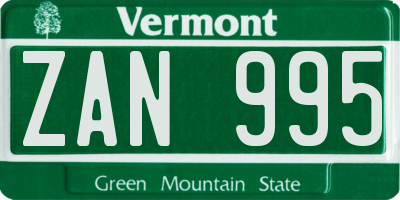 VT license plate ZAN995