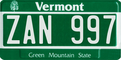 VT license plate ZAN997