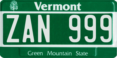 VT license plate ZAN999