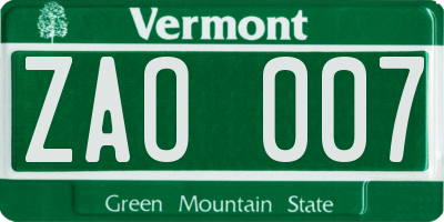 VT license plate ZAO007
