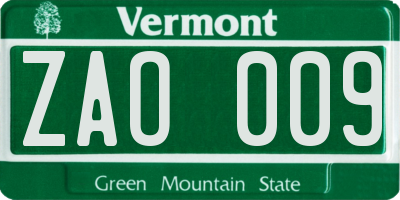 VT license plate ZAO009