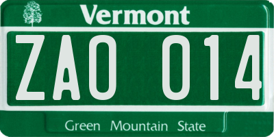 VT license plate ZAO014