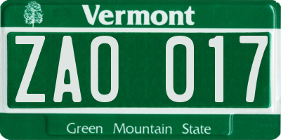 VT license plate ZAO017