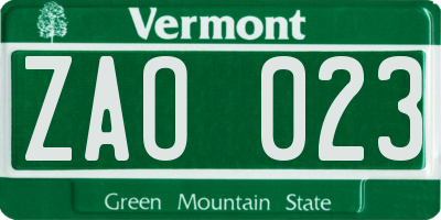 VT license plate ZAO023