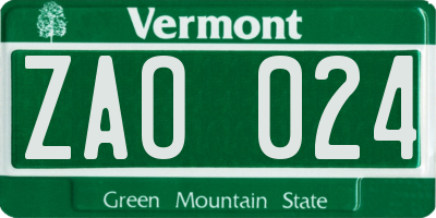 VT license plate ZAO024
