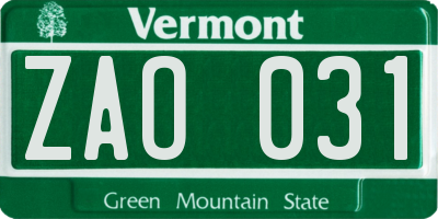 VT license plate ZAO031