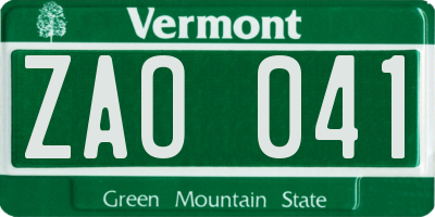 VT license plate ZAO041