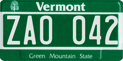 VT license plate ZAO042