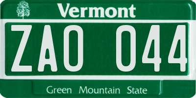 VT license plate ZAO044