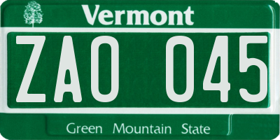 VT license plate ZAO045