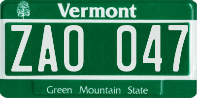 VT license plate ZAO047