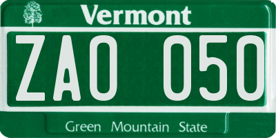 VT license plate ZAO050