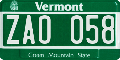 VT license plate ZAO058