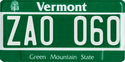 VT license plate ZAO060