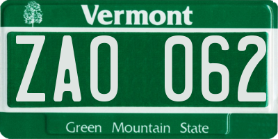 VT license plate ZAO062