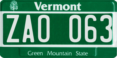 VT license plate ZAO063