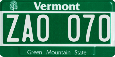 VT license plate ZAO070