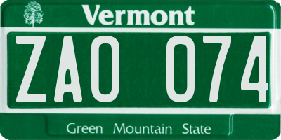 VT license plate ZAO074