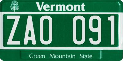 VT license plate ZAO091
