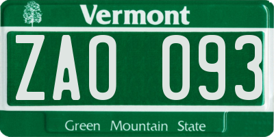 VT license plate ZAO093