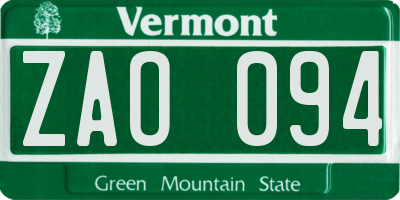VT license plate ZAO094