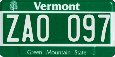 VT license plate ZAO097