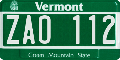 VT license plate ZAO112
